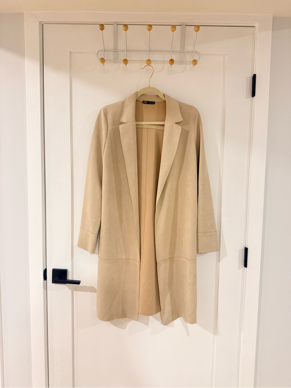 Zara Suede Beige Open-Front Trench Coat